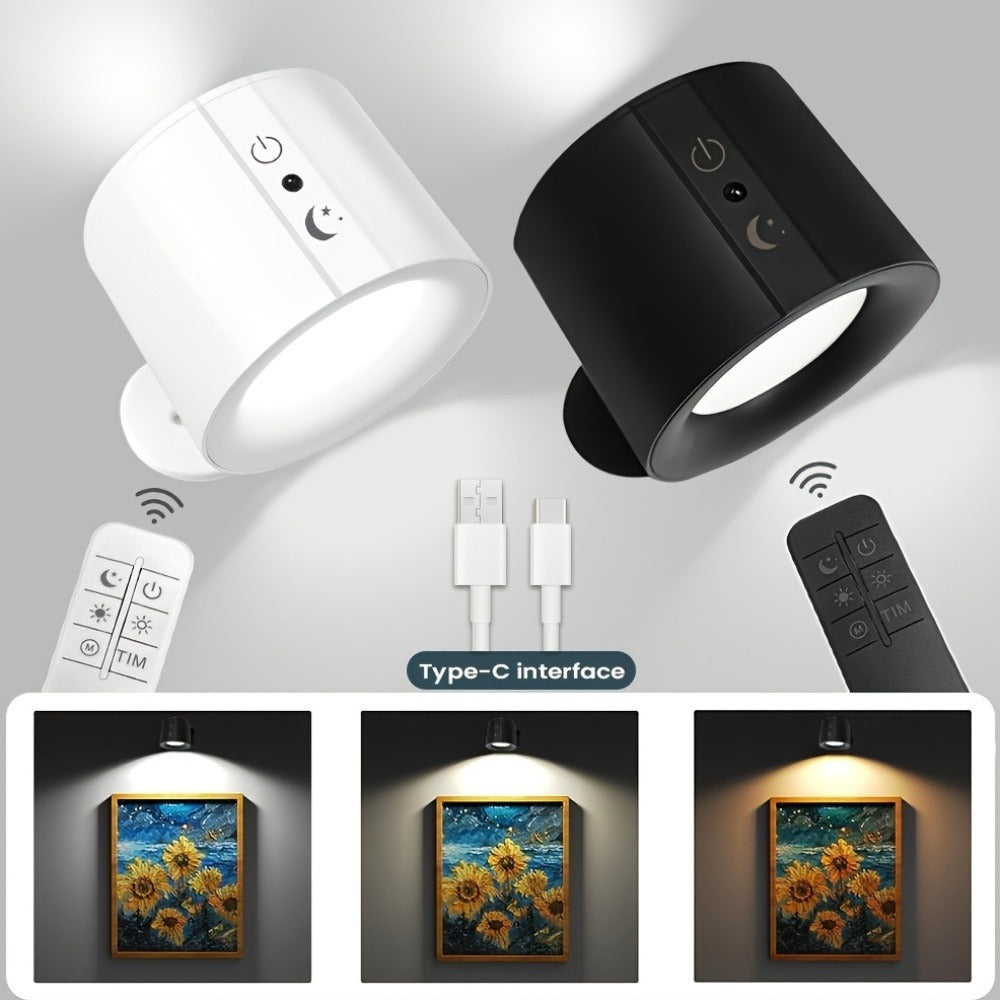 USB Rechargeable LED Wall Light 2 Pack ¨C 360¡ã Rotating Magnetic Ball Touch Control Reading Lamp with 3 Color Temps ¨C Wireless Wall Mounted or Desktop Light for Bedroom Living Room