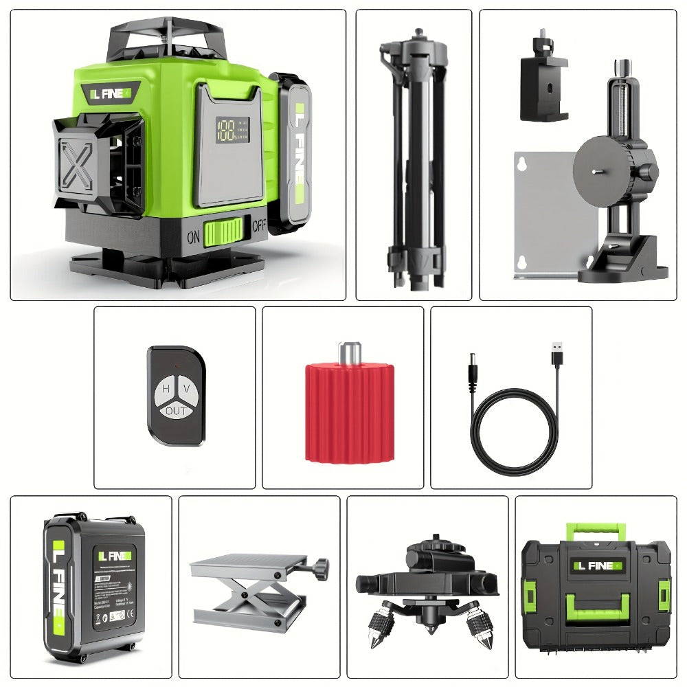4D Laser Level 16 Line Self Leveling High Precision Cross Line Laser for Construction Renovation Tiling Flooring Alignment Fast Charging with Tripod Options