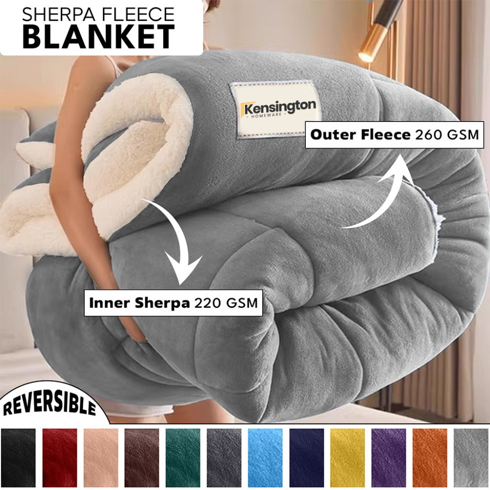 480GSM Sherpa Fleece Blanket ¨C Double-Sided Heavy Warm Throw for Couch, Bed & Travel, Reversible All Season, 13 Colors, 3 Sizes
