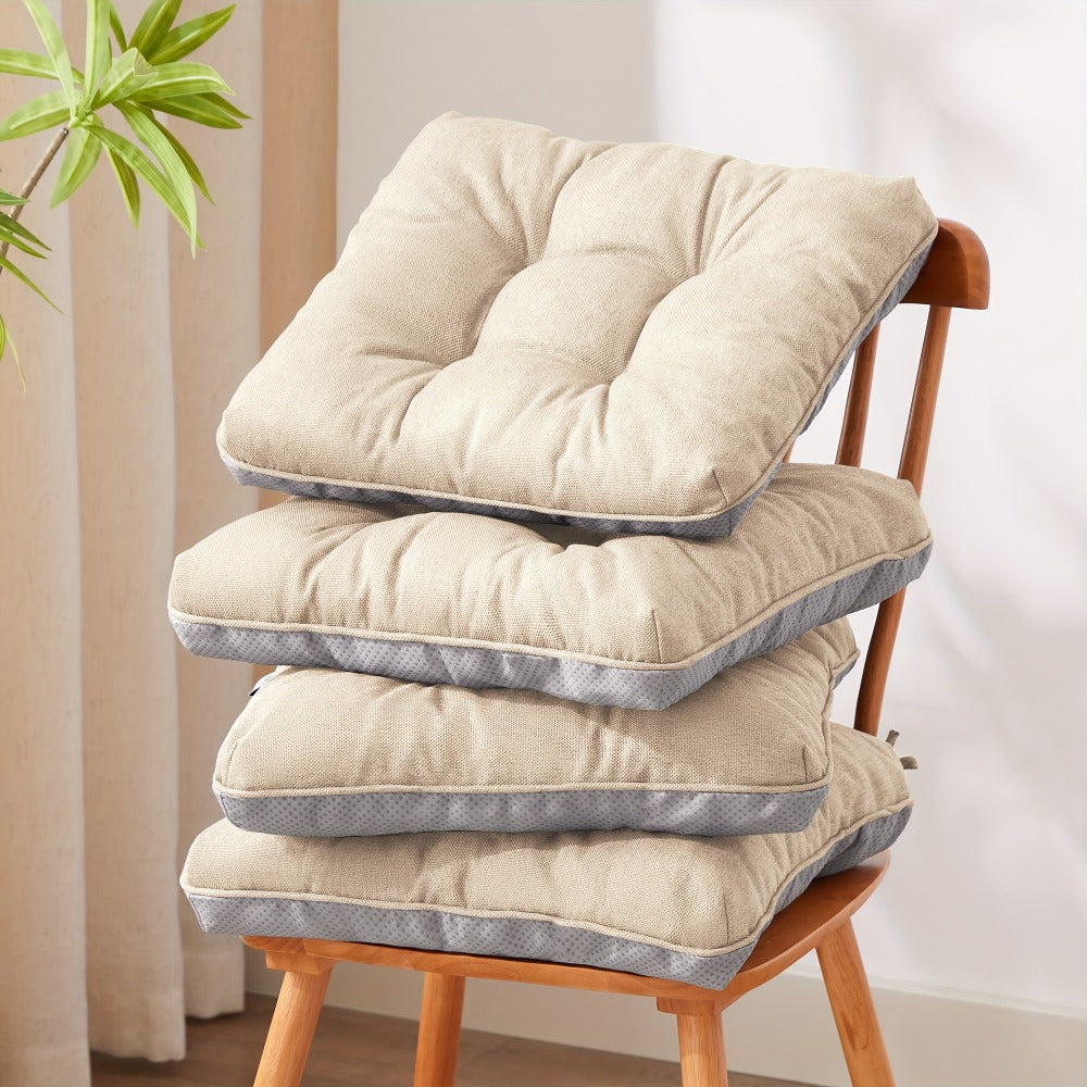 Memory Foam Chair Cushions Set of 4 ¨C Kitchen Chair Pads with Non-Slip Backing & Ties, 500GSM Thick Seat Cushions for Dining Chairs Indoor