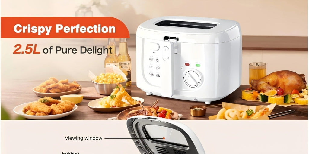 Electric Deep Fryer 1500W ¨C 84.54oz Large Capacity, Adjustable Temperature Control, Non-Stick Basket, Viewing Window, Removable Lid, One-Touch Switch, Easy to Clean, Black & White Options
