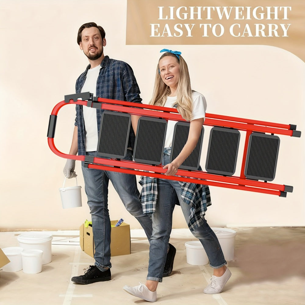 Folding Step Ladder 3 5 Step 500 lb Heavy Duty Steel Anti-Slip Wide Treads Handrail Safety Lock Portable Multi-Function Step Stool for Home Kitchen Garage Outdoor Black Red