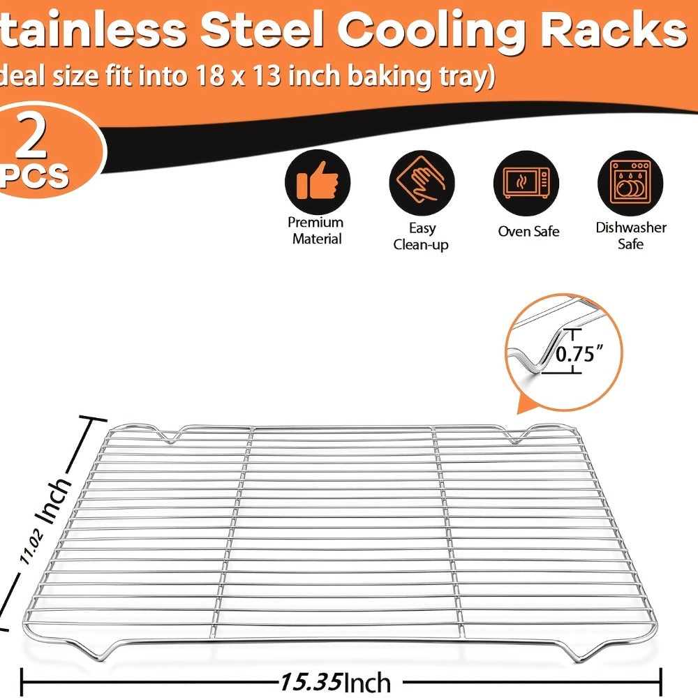 Cooling Rack 2pcs, Heavy Duty Carbon Steel Baking Rack for Cookies, Cakes and Roasting, Oven Safe Wire Rack for Grilling Turkey, Fits Standard Baking Sheet, for Home and Commercial Kitchen Use