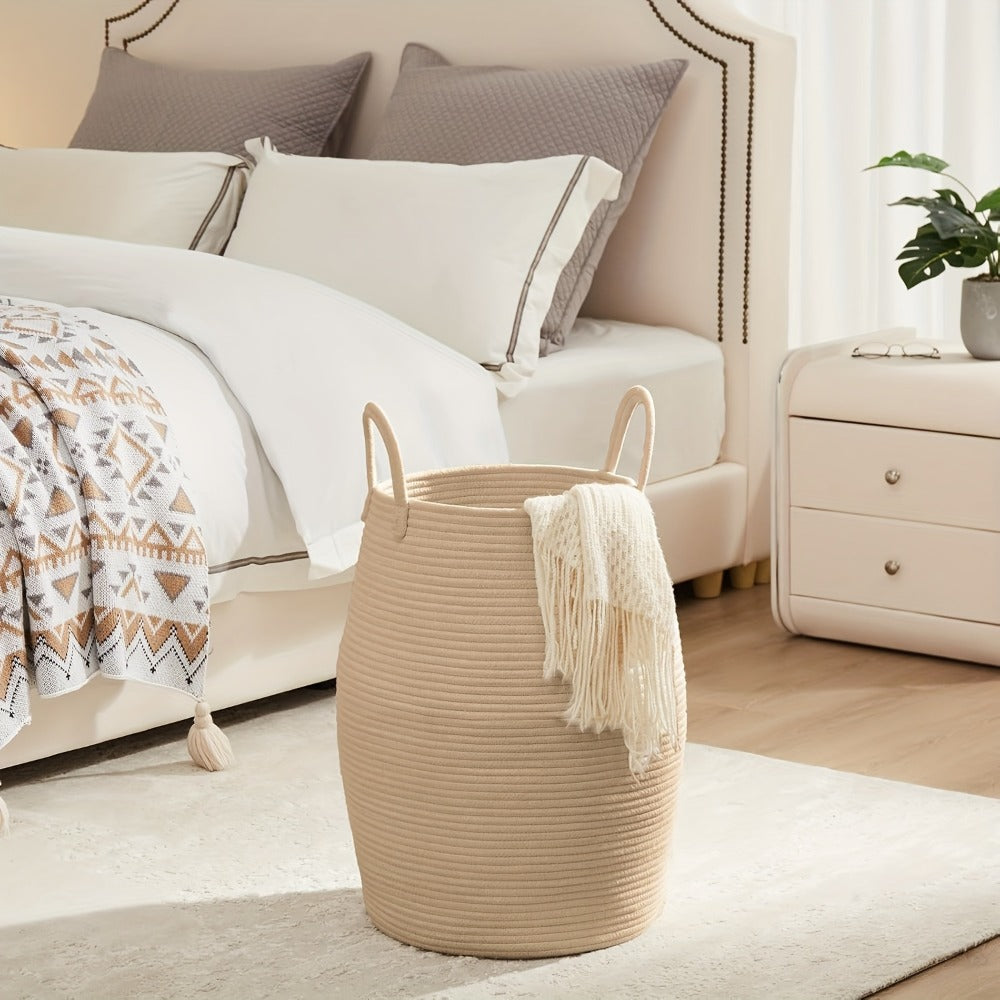 Laundry Hamper Basket Large Bohemian Foldable Clothes Hamper with Extended Handle - Fabric Oval Storage Bin for Bedroom Dorm Hotel, Space-Saving Tall Cloth Basket 22 Inch, Collapsible Laundry Basket
