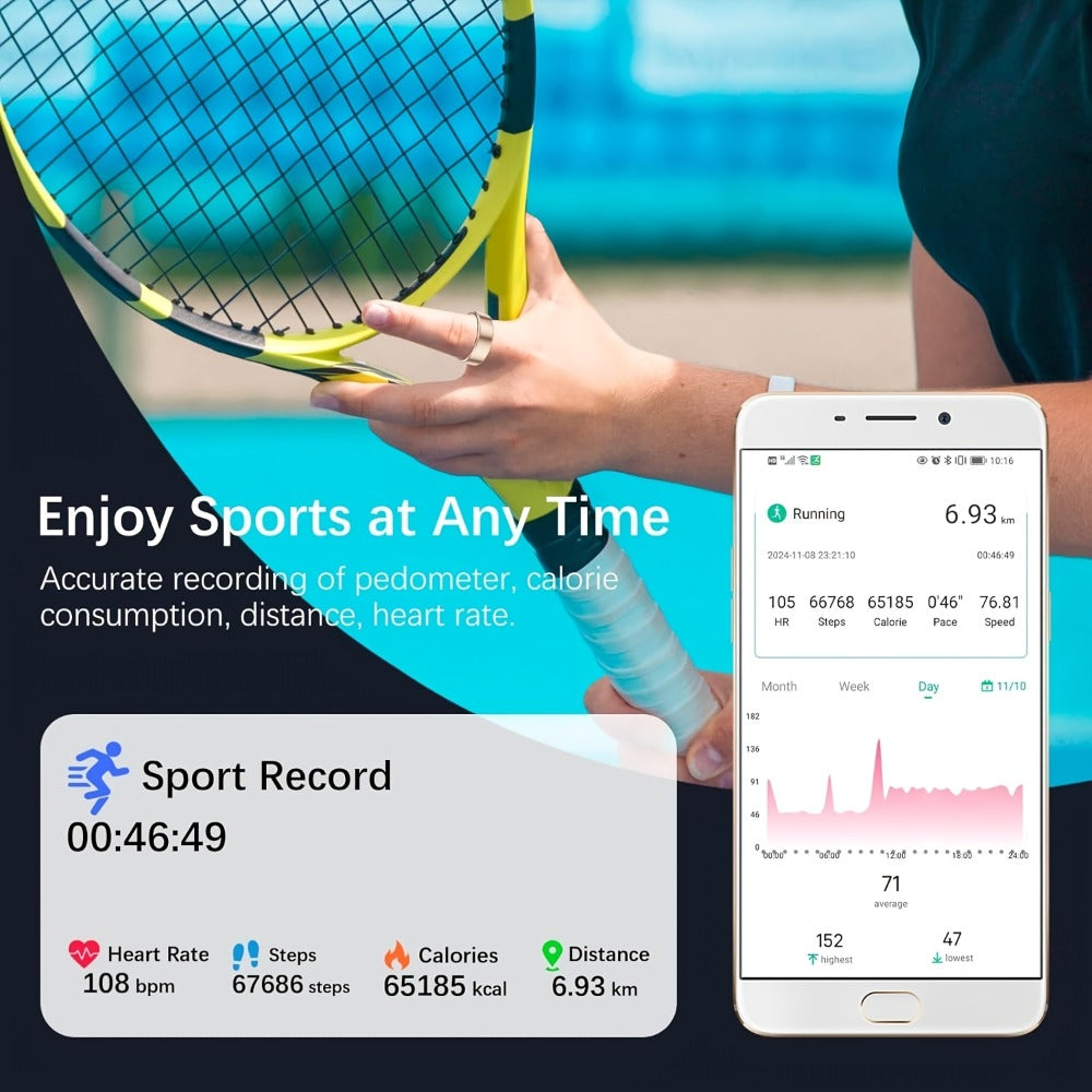 Health Monitoring Smart Ring for Women & Men ¨C Fitness Activity Tracker with Sleep, Calories, Steps, HRV & Menstrual Cycle, Bluetooth 5.3, IP68 Waterproof, iOS & Android