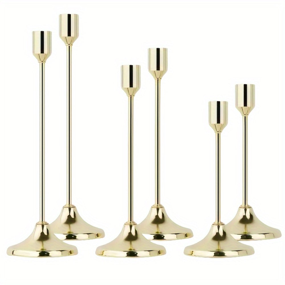 Metal Candlesticks Set of 6 ¨C Taper Candle Holders for Wedding Centerpiece, Christmas, Halloween, Thanksgiving, Hanukkah, Easter & Romantic Candlelight Dinner Table Decor, Assorted Sizes, 3 Finishes