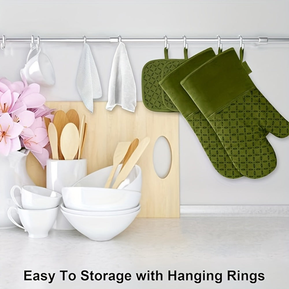 Oven Mitts and Pot Holders Set 6 Piece Heat Resistant Kitchen Gloves Non-Slip Cooking Mitts with Potholder