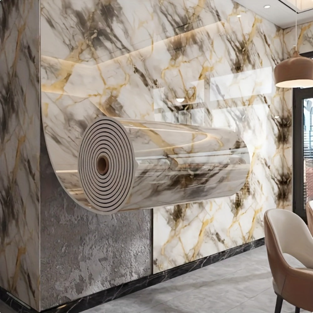 3D Marble Peel and Stick Wall Tile Stickers Self Adhesive Removable Wallpaper Roll for Kitchen Backsplash Bathroom Living Room Bedroom Wall Decor Glitter Glam Glossy Finish