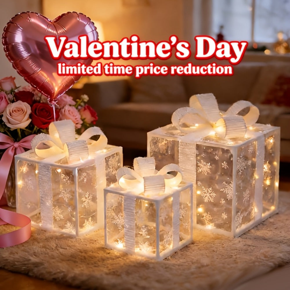 Christmas Gift Box Lamp 3pcs - Transparent Light Box with LED String Lights, Strap & Handle, Holiday Home Decoration, Birthday Party Decor, Manual Assembly