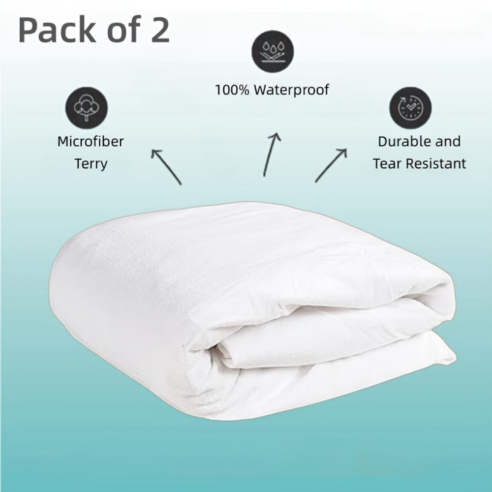 Waterproof Mattress Protector 2 Pack - Soft Microfiber Terry Cover, Noiseless Washable Fitted Sheet 8¡±-14¡± Deep Pocket, Twin Full Queen King
