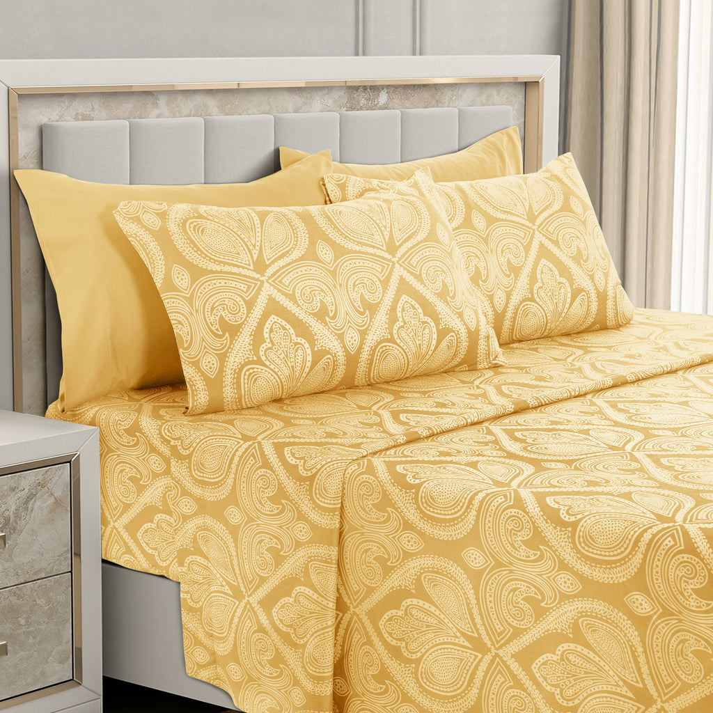 Paisley Bed Sheet Set 6-Piece Soft Brushed Microfiber Deep Pocket Fitted Sheet Wrinkle Free All-Season Comfort