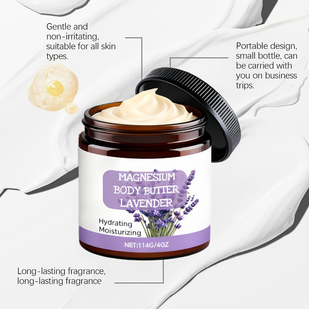 Lavender Magnesium Cream Body Lotion 4oz with Magnesium Chloride Lavender Oil Deep Moisturizing Muscle Relaxing Soothing Skin Nourishing for Women Men