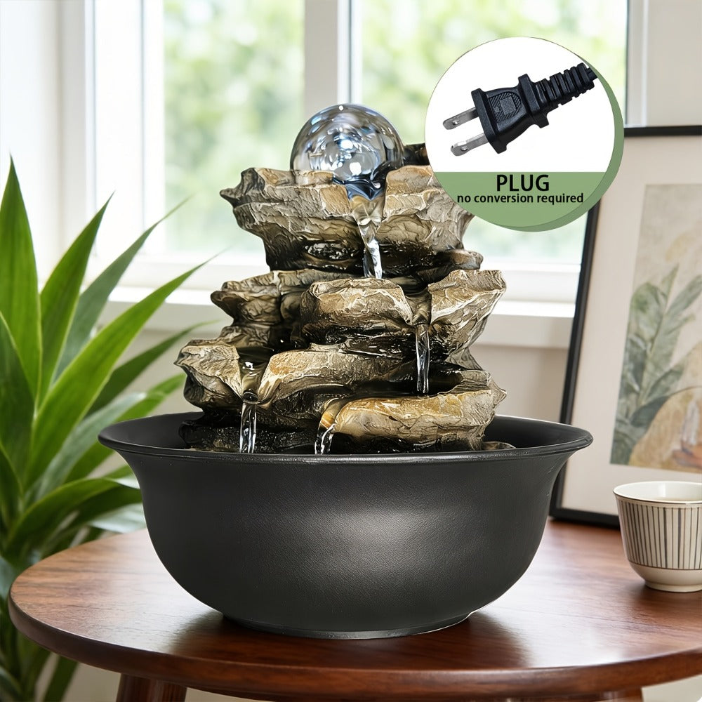 Indoor Tabletop Fountain with LED Lights ¨C Crystal Ball Rolling Waterfall Desktop Zen Fountain Humidifier for Living Room Office Bedroom