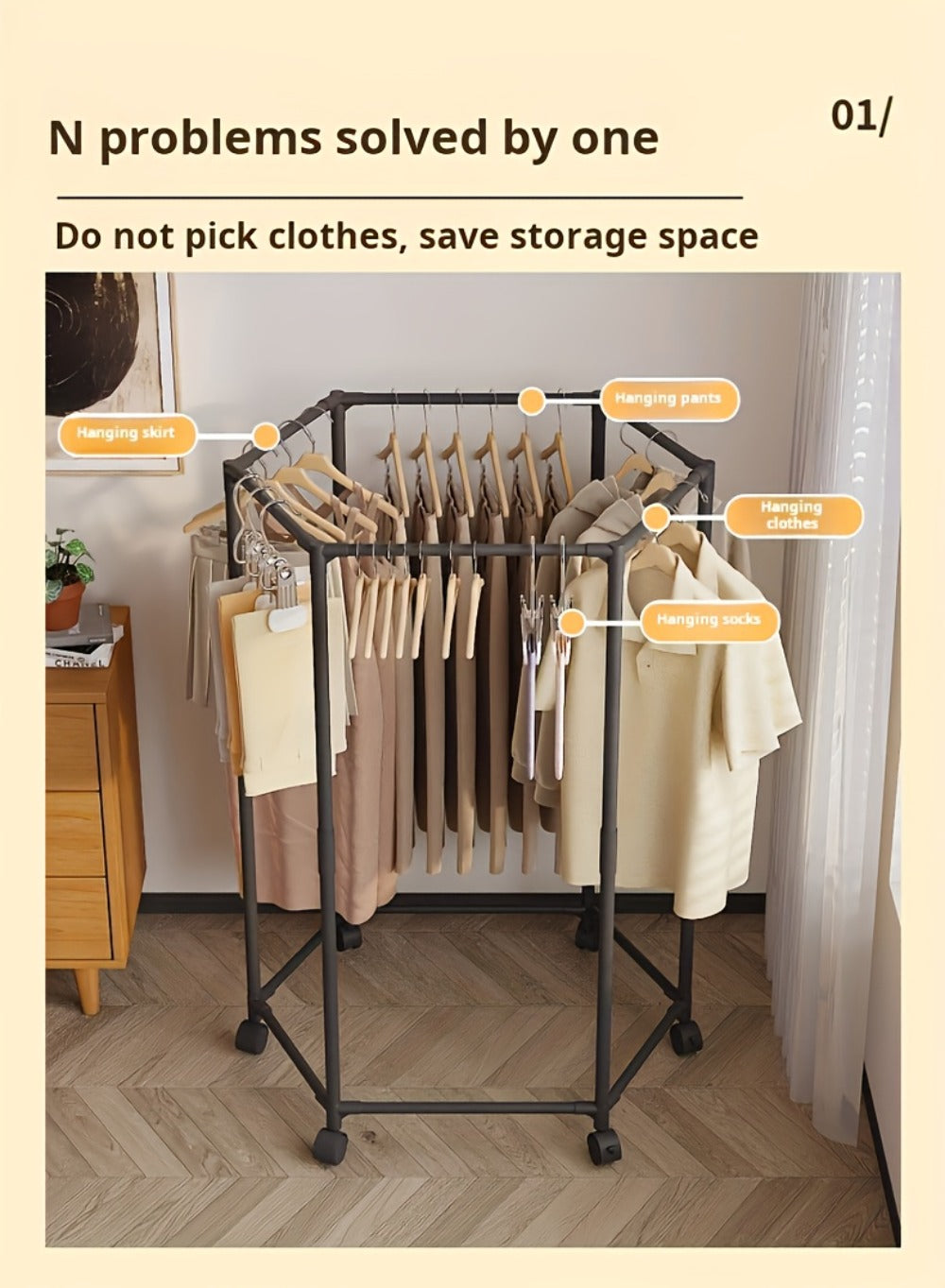 Rotating Clothes Rack Freestanding Vertical Clothing Hanging Rack Space Saving Laundry Rack with Mesh Bag Black White Rotatable Garment Rack for Small Apartment Bedroom Closet