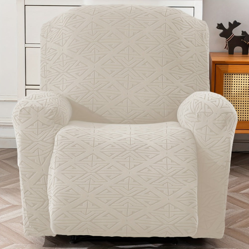 Stretch Recliner Chair Cover 4-Piece Slipcover Non-Slip Elastic Recliner Protector Polar Fleece Jacquard Fabric Pet Scratch Proof Easy Install for Lazy Boy Recliner