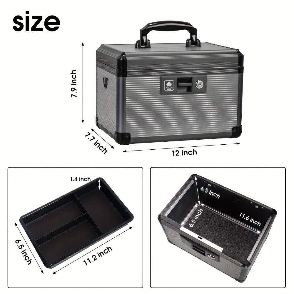 Aluminum Alloy Lockable Medicine Box ¨C Double Layer Large Capacity Storage Box with Key Lock, Handle & Tray for Medicines, Documents & Valuables, 10¡±/12¡±/14¡±/16¡± Home Security Box