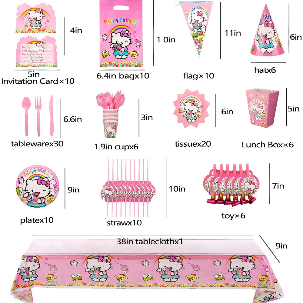 Hello Kitty Birthday Party Decorations 139-Piece Set ¨C Sanrio Pink Tablecloth Dinnerware Balloon Kit for Girls Kids Party Supplies Complete Bundle