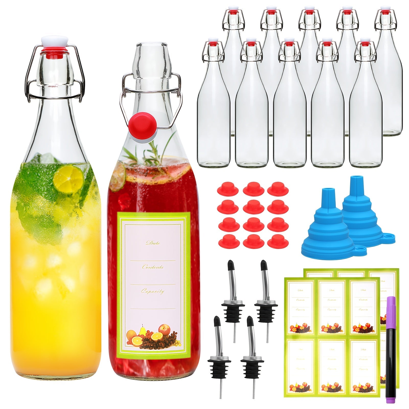 Flip Top Glass Bottles with Stopper 16oz | Airtight Swing Top Bottle for Kombucha, Juice, Vinegar, Honey, Vanilla Extract ¨C Kitchen Storage Set
