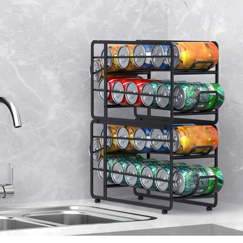 Can Dispenser Rack 2 Pack Stackable Sliding Metal Can Organizer for Kitchen Pantry Cabinet Countertop Canned Food Storage