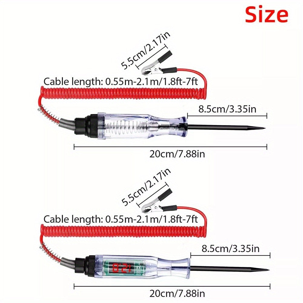 Circuit Tester Pen 2 Pack 6-24V Digital Electric Voltage Tester Automotive Test Light for Car Truck Sensor Battery Fuse Testing ABS Insulated 270cm Spring Wire