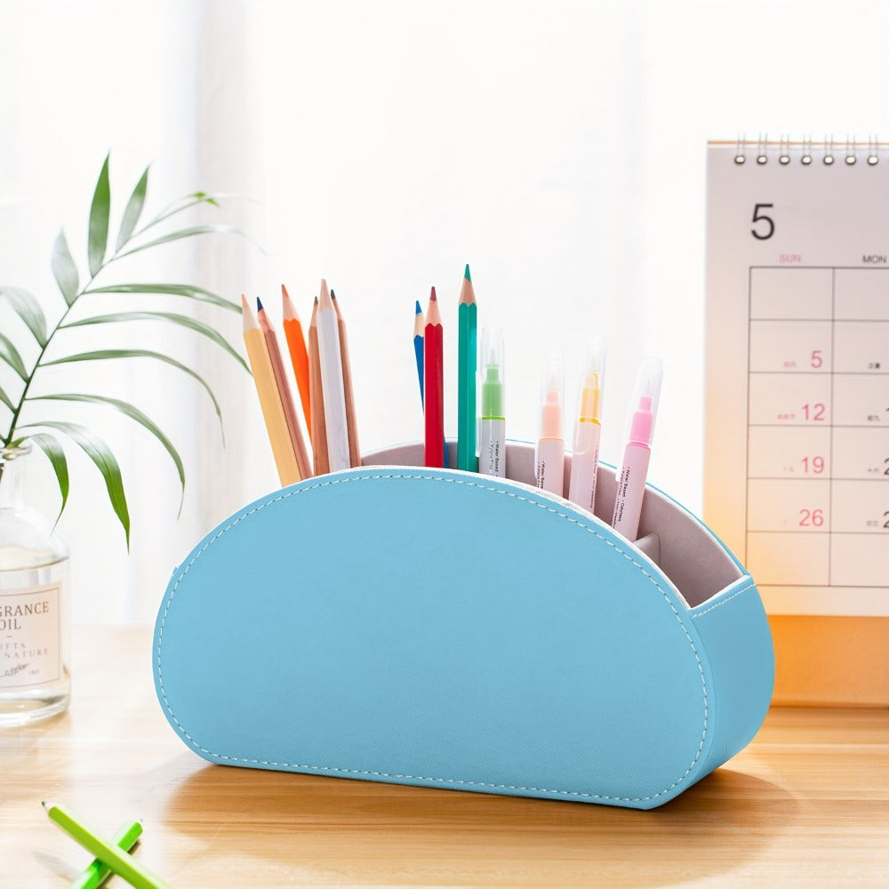 5-Compartment PU Leather Desk Organizer Remote Control Holder Storage Caddy for Office Supplies, Brushes, Pencils & Glasses