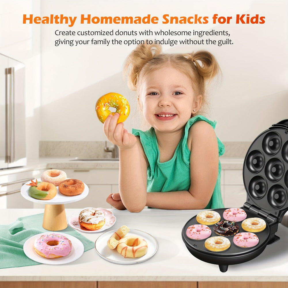 Mini Donut Maker Machine 7 Slots - Non-Stick Electric Donut Maker for Kids, Quick Breakfast Snack Dessert Baking, Makes 7 Mini Donuts