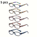 Reading Glasses 5 Pairs Square Fashion Printed Multicolor Frames Men Women 1.0X-4.0X Magnification High Definition Lenses Daily Office Use