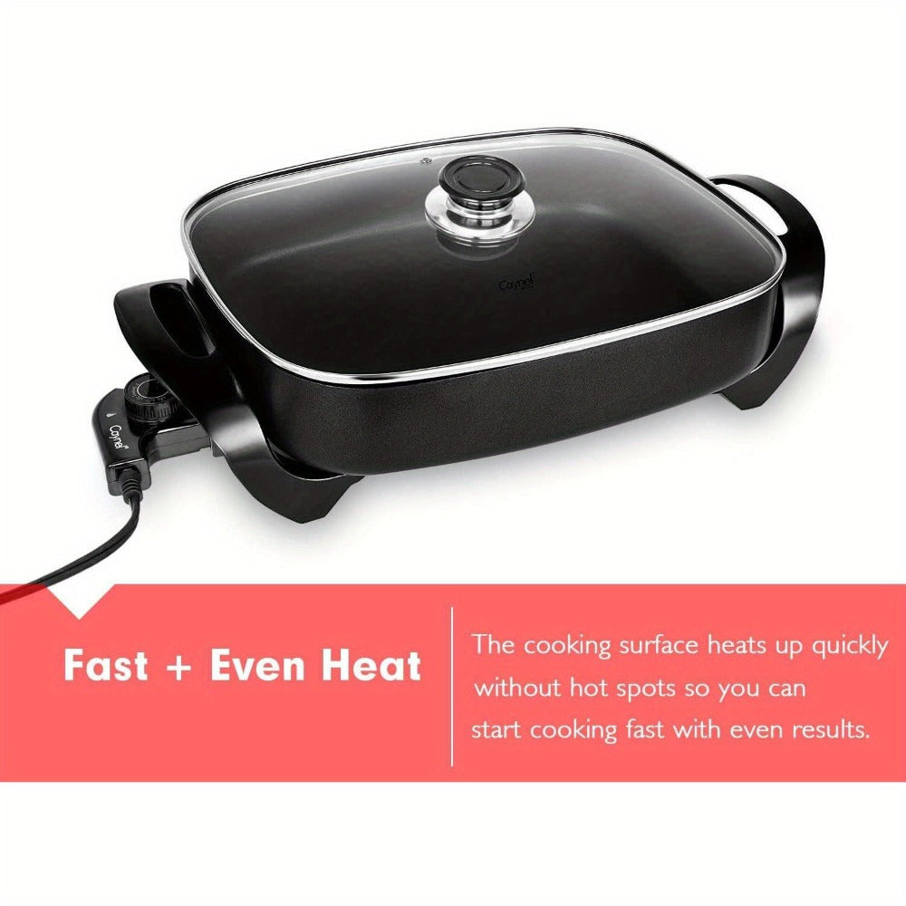 Electric Skillet 8 Quart Non-Stick Copper Deep Dish ¨C 16x12 Large Electric Frying Pan with Tempered Glass Vented Lid, Adjustable Thermostat, Dishwasher Safe, Perfect for Family Meals & Entertaining