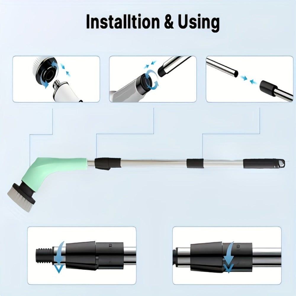 Electric Spin Scrubber with 9 Interchangeable Brush Heads 5 Speed Settings & 3 Extendable Handles - Power Scrubber for Bathroom Kitchen Tile Floor Carpet, Cordless Rotary Cleaning Brush Green White