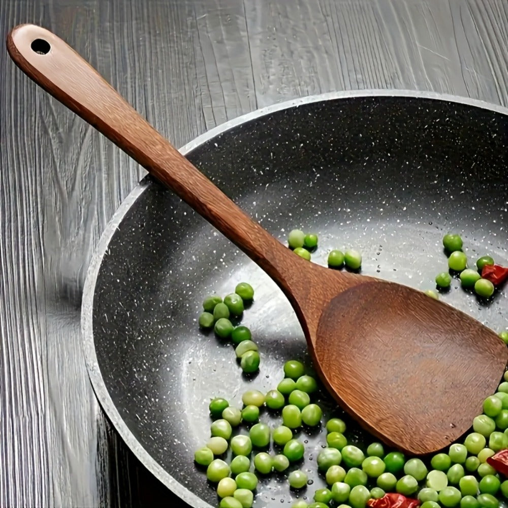 Wooden Kitchen Utensils Set ¨C Natural Wood Spoon Spatula & Wok Spatula with Ergonomic Handle, Heat-Resistant Non-Stick Safe Cooking Tools, Easy to Clean Durable Kitchen Essentials (5 / 6 / 10 Piece Sets)