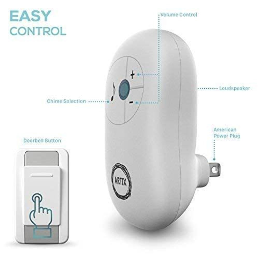 Wireless Doorbell Kit 36 Chimes 100M Range Waterproof ¨C Adjustable Volume 25-110dB, Plug-In Receiver & Push Button Transmitter, No Wiring Easy Install for Home Office Store & Classroom