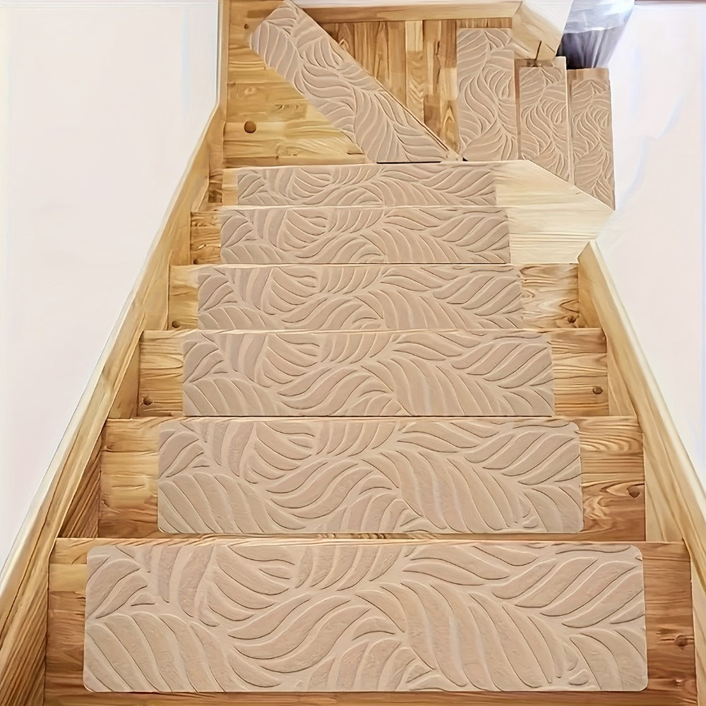 Non-Slip Stair Treads 15 Pack ¨C Self-Adhesive Indoor Stair Mats for Wooden Steps, Washable Polyester Carpet Runners, Protects Stairs & Prevents Slipping for Kids, Pets & Elderly