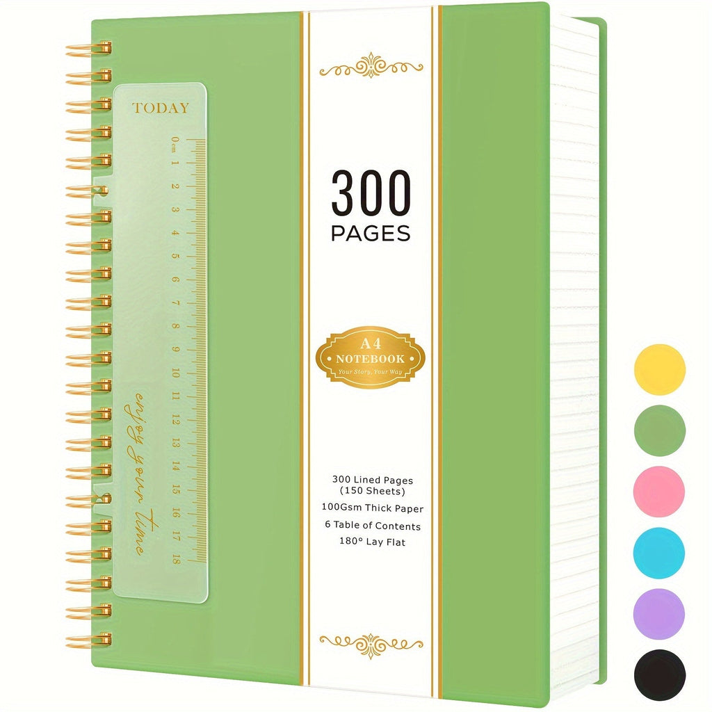 Large Spiral Notebook 300 Pages Hardcover ¨C 8.5x11 A4 College Ruled 100GSM Lined Paper PVC Waterproof Cover for Work School Travel Women Men Purple Pink Blue Black Yellow Green