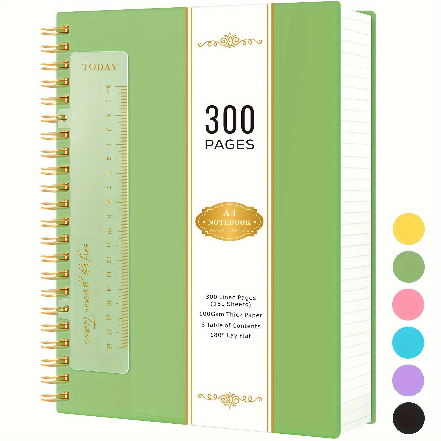 Large Spiral Notebook 300 Pages Hardcover ¨C 8.5x11 A4 College Ruled 100GSM Lined Paper PVC Waterproof Cover for Work School Travel Women Men Purple Pink Blue Black Yellow Green