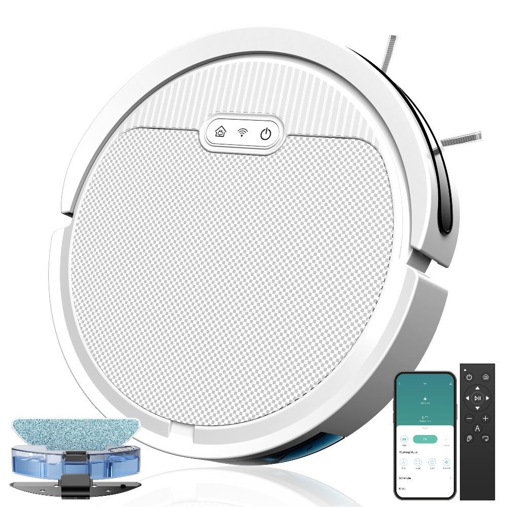 Robot Vacuum Cleaner Mop Combo 5000Pa Max Suction 2-in-1 with App & Voice Control - Scheduled Cleaning, Auto Recharge, for Pet Hair, Low Pile Carpet & Hard Floors, 12.2 inch Slim Design, Multiple Colors
