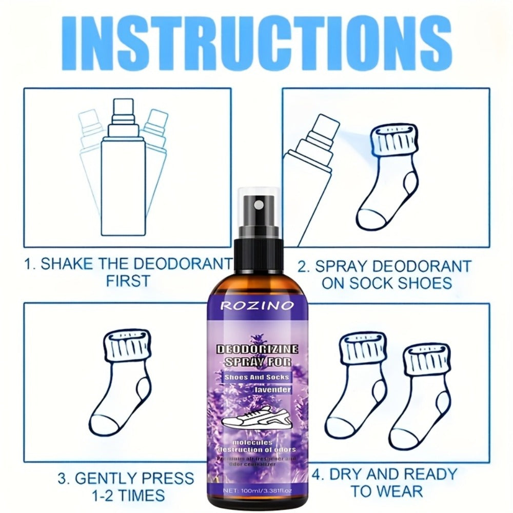 Foot Deodorizer Spray for Feet Socks & Shoes ¨C Lavender Scent, Fast-Drying Odor Control, Glycerin Formula, Allergy-Friendly, 3.38 fl oz, Set of 2