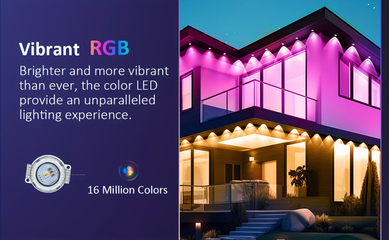 Permanent Outdoor Lights RGB LED Eave Lights with App & Remote Control, IP67 Waterproof, Music Sync, Timer, Triangular Lens Effect, for Christmas Halloween Holiday Everyday Accent Lighting ¨C 15ft to 500ft