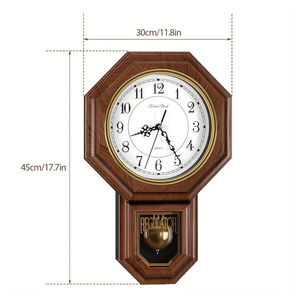 Pendulum Wall Clock with Hourly Striking Bell Sweeping Second Hand Vintage Traditional School Clock Adjustable Tuning Battery Operated Home Office Decor Mahogany Black