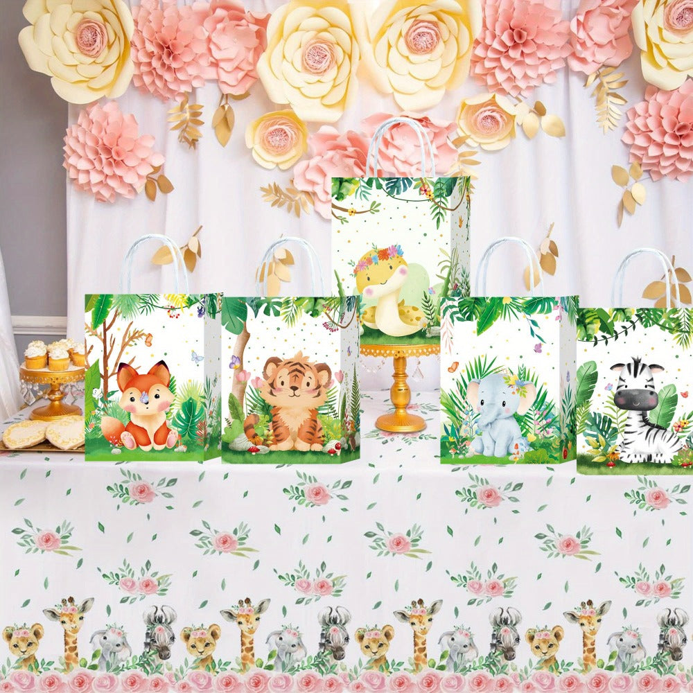 Party Favor Bags Safari Animals Jungle Theme Woodland Print Paper Goodie Bags with Handles for Kids Birthday Party Candy Gift Bags 8 Styles 16 or 32 Pack