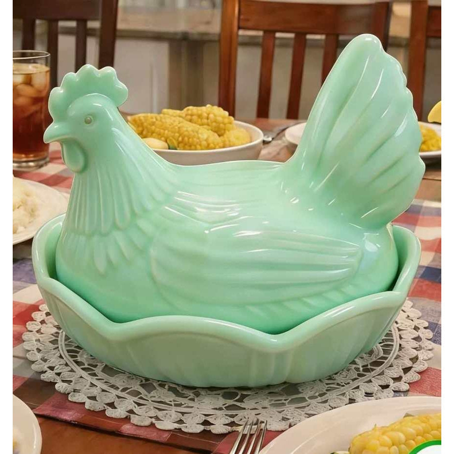 Glass Hen on Nest Candy Jar Vintage Farmhouse, Covered Chicken Storage Canister with Embossed Design, Rustic Kitchen Decor & Collectible Centerpiece for Table, Entryway & Cabinet (5 Colors)