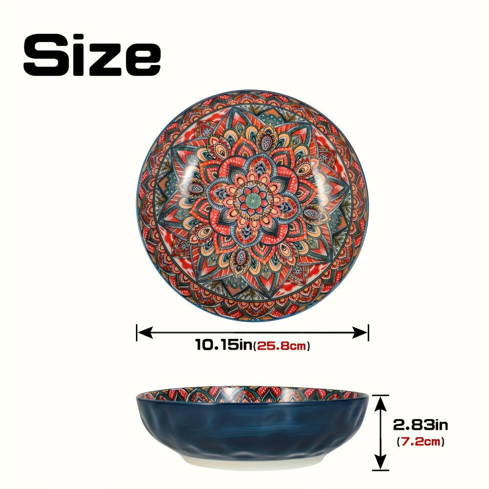 Ceramic Soup Bowl Set 2pcs Bohemian Floral Hand-Painted 25.8cm Microwave Safe Vintage Tableware for Cooking Dining Gift