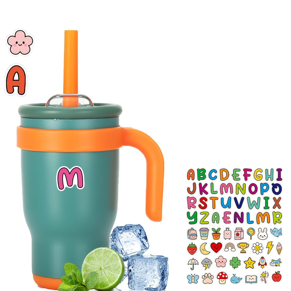 14oz Insulated Tumbler with Handle & Straw - Stainless Steel Travel Coffee Mug with Stickers, Multiple Colors