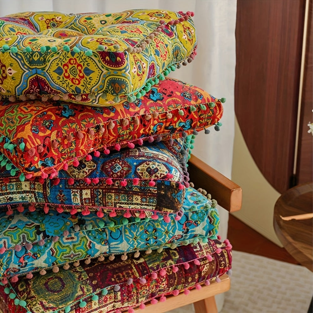 Meditation Floor Cushion Thick Soft Bohemian Moroccan Design Linen Cover Round Pad for Living Room Bedroom Office Yoga Mindfulness Boho Home Decor
