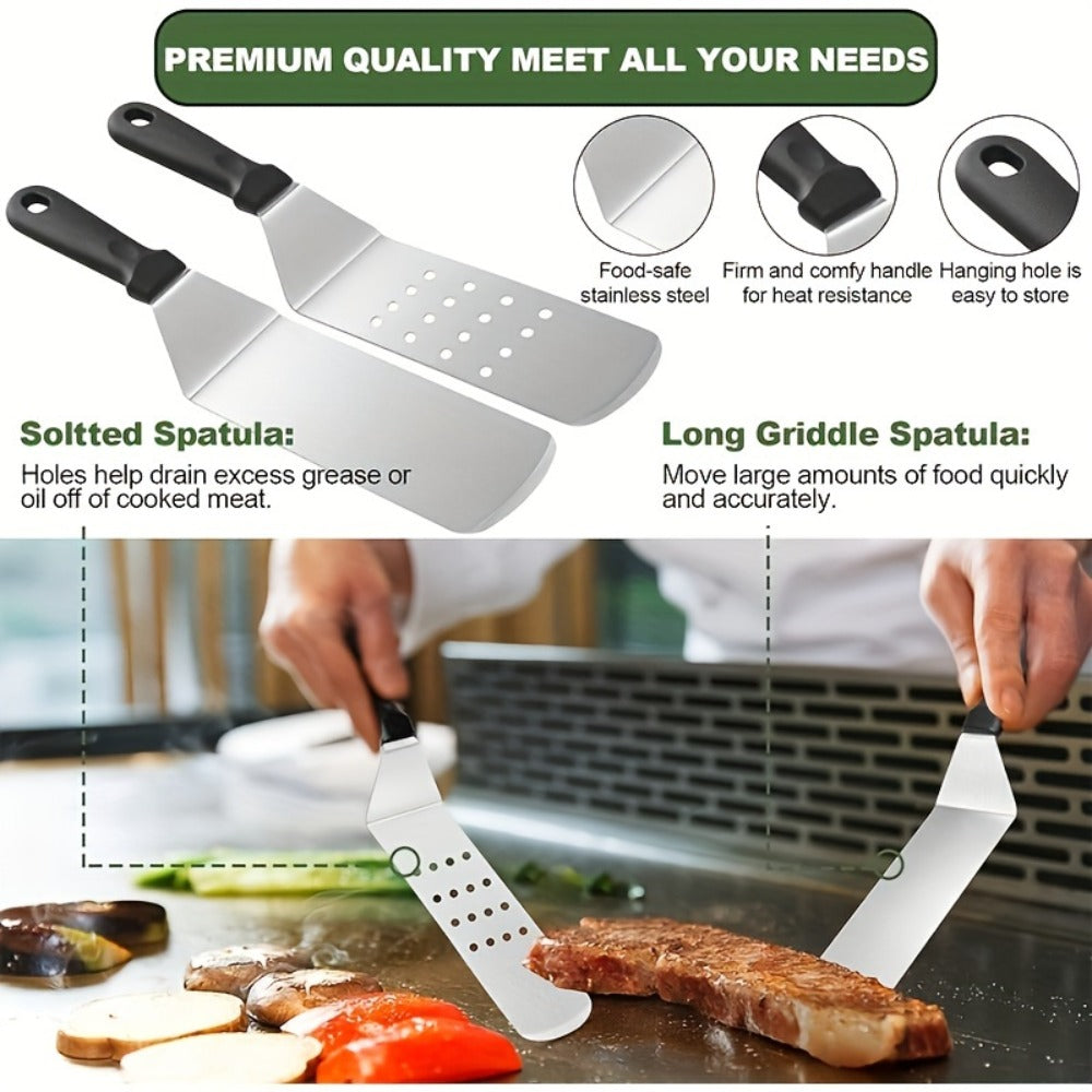 BBQ Grill Tool Set 8/17pcs ¨C Teppanyaki Meat Press & Barbecue Accessories for Outdoor Camping, Kitchen & Parties