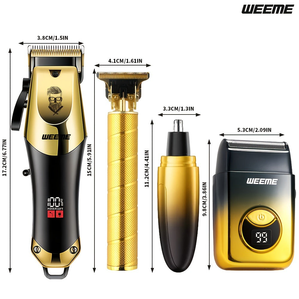 Men's Grooming Kit USB Rechargeable Hair Clipper Set with Nose Trimmer Electric Shaver Detail Trimmer 8 Limit Combs Professional Haircut Kit Father's Day Christmas Gift Gold
