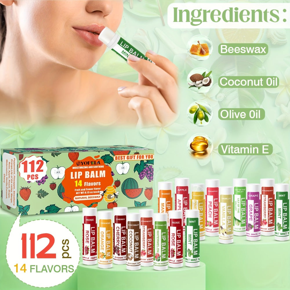 Lipstick Bulk Set 112pcs 14 Flavors - Moisturizing Lip Balm 0.15oz Mini Lipstick Assortment for Wedding Party Favors Gift Bags Wholesale Makeup Supplies - Fashion Lip Color Variety Pack