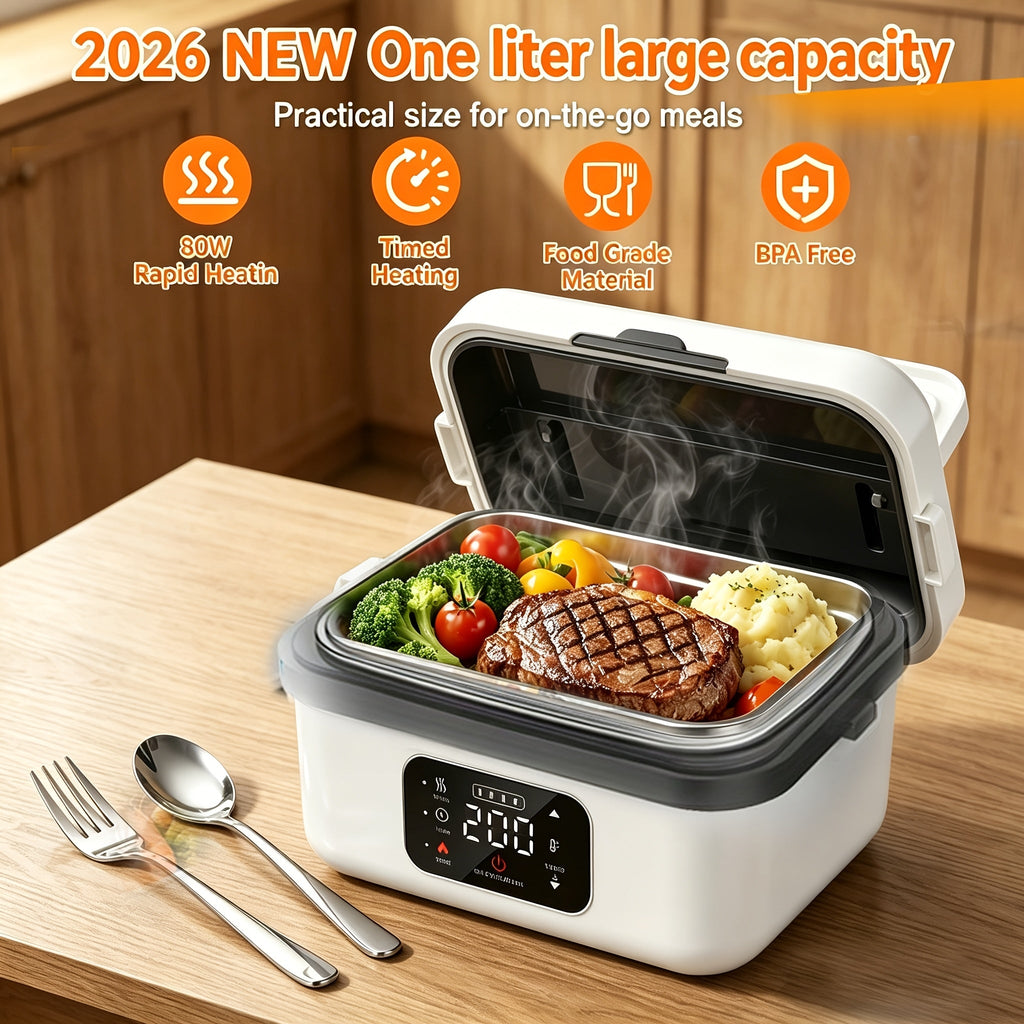Electric Lunch Box 33.81oz Stainless Steel Heated Food Container Leak-Proof Portable Lunch Warmer for Work School Office