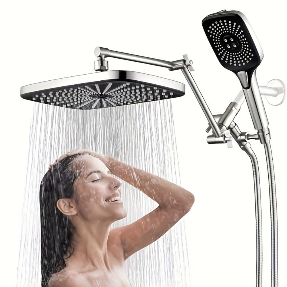 Rain Shower Head with Handheld Combo 12 Inch High Pressure Rainfall Showerhead Set ¨C 4-Function Spray, 3-Way Diverter, 2-Stage Extension Arm & 71¡± Hose, Matte Black / Chrome / Brushed Nickel