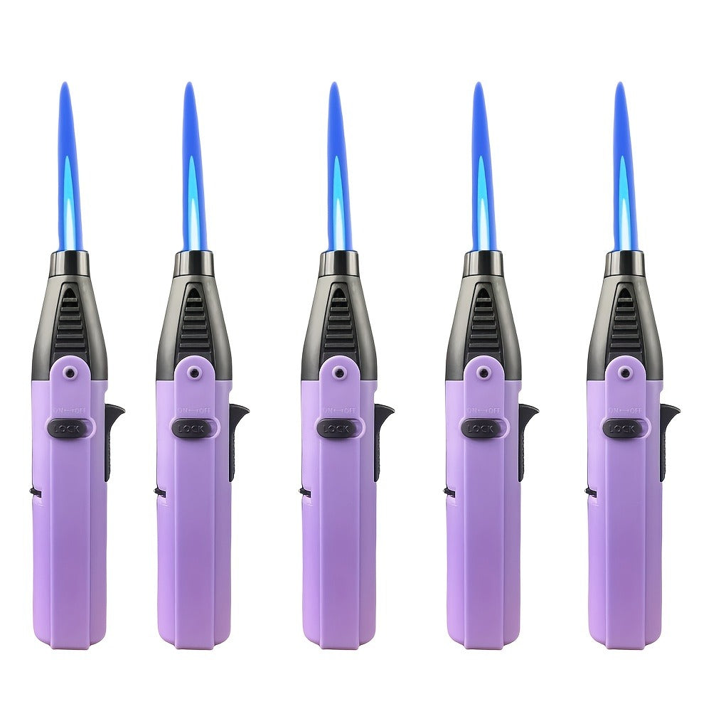 Windproof Torch Lighter 5 Pack Outdoor Butane Gas Lighter Set 1300 1800 Degree Blue Flame Safety Lock Gift Box Camping BBQ Candle Fireplace Butane Not Included