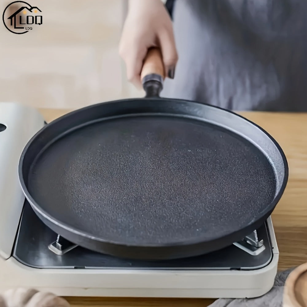 Mini Cast Iron Frying Pan 4.7 Inch with Wooden Handle for Omelets Pancakes Crepes - Non-Stick Skillet Even Heat Distribution Durable Kitchen Cookware
